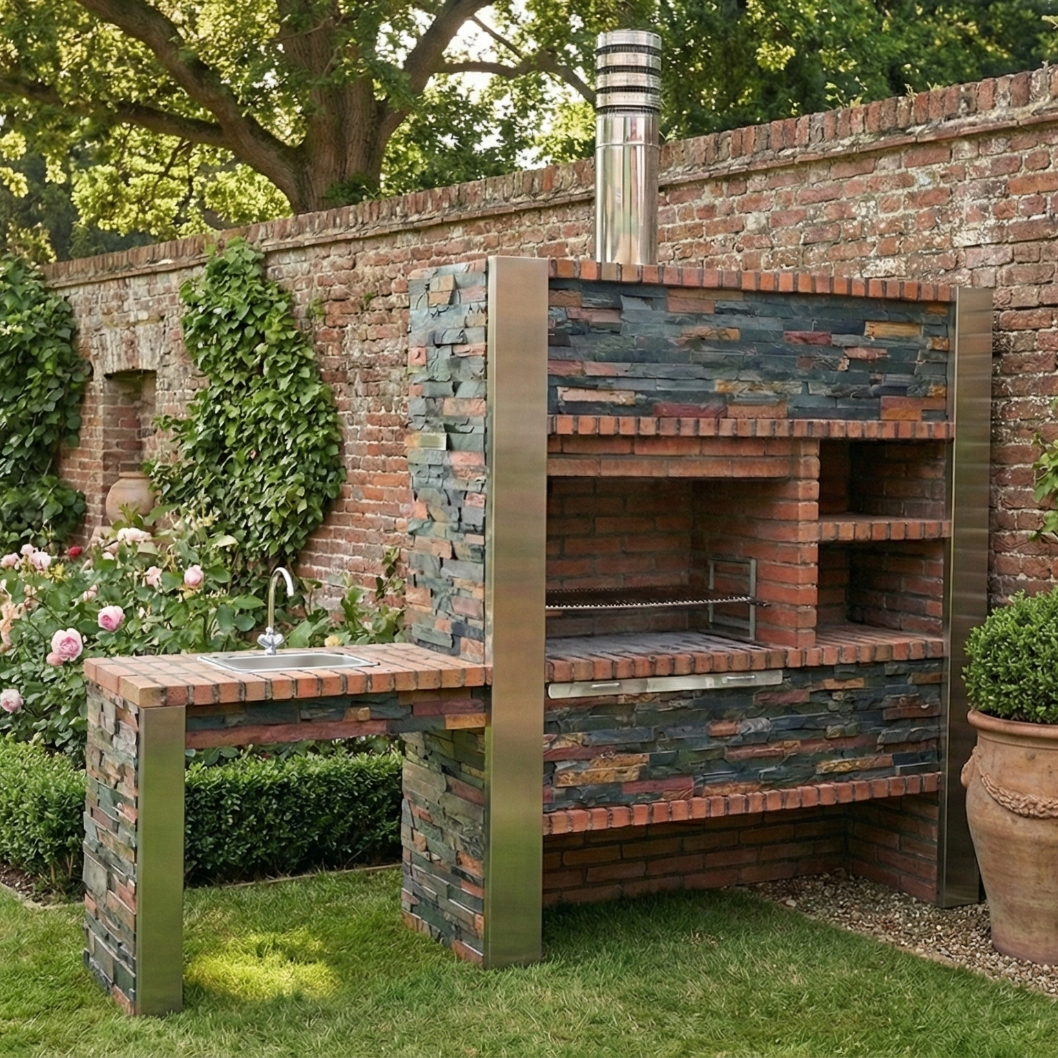 Inoxa 404 – Premium-Barbecue der Serie 400 mit Arbeitsplatte & Stauraum (Spüle + Wasserhahn optional)