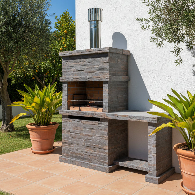 Gartengrill aus Kunststein Rocca 471 – mit Spüle | Braun / Grau