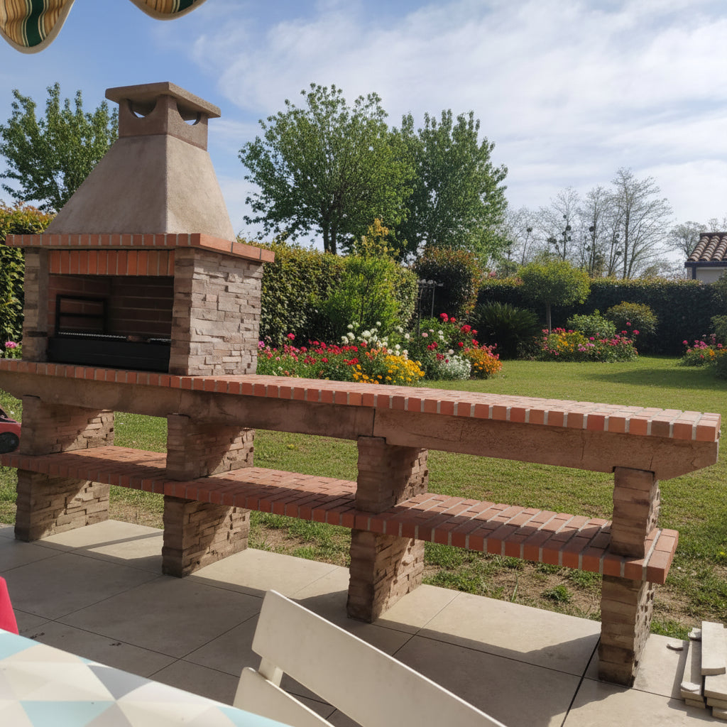 Basalto 480 – Grill aus Schiefer-Imitat mit großer Ablagefläche und Arbeitsplatte – 80 cm Grillrost (Grau oder Braun) – Spülbecken aus Edelstahl optional