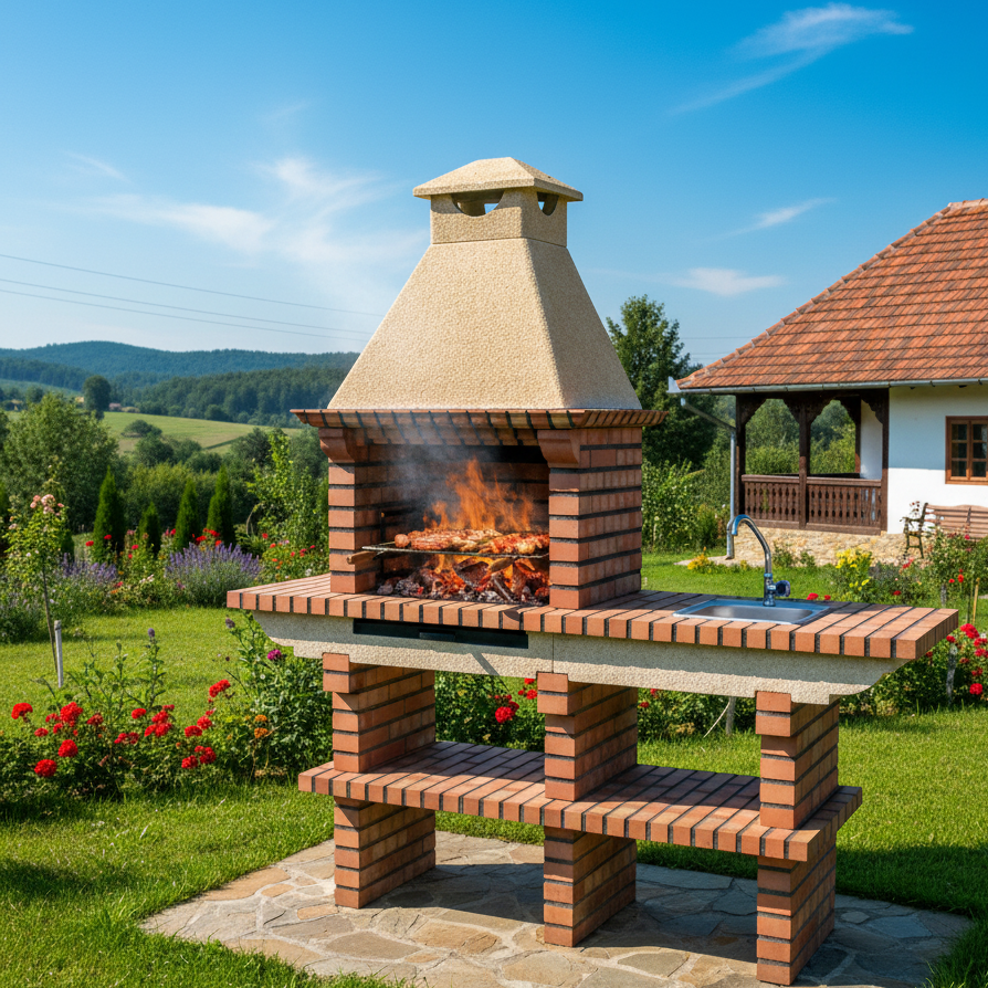 TerraCotto 122 Backstein-Grill – mit Edelstahlspüle & Backstein-Ablage