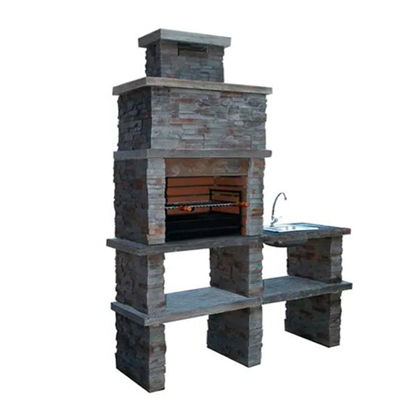 Montara 40 – Grill aus rekonstituiertem Stein in Schieferoptik mit 60-cm-Grillrost und Edelstahlspüle