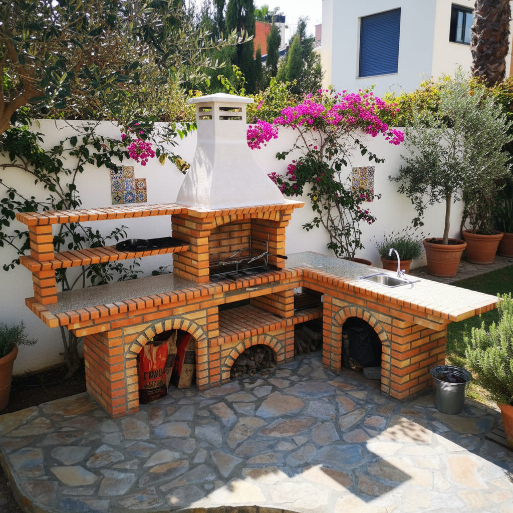 Calabria 702 – Eckgrill aus Ziegel & Kunststein mit Spüle – Öffnung 60 cm