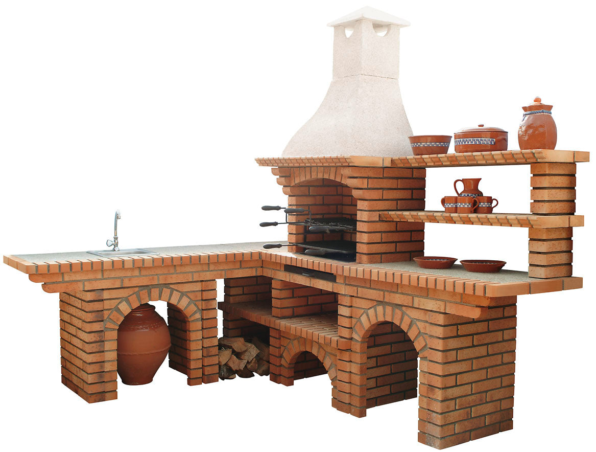 Calabria 702 – Eckgrill aus Ziegel & Kunststein mit Spüle – Öffnung 60 cm