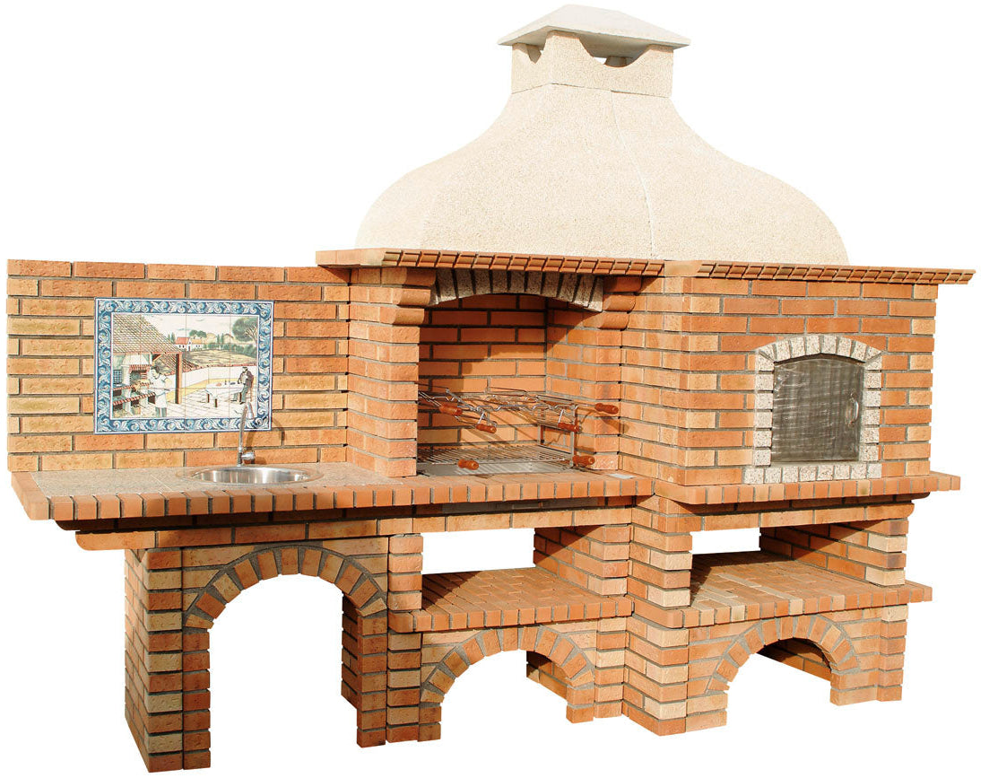 Kalabrien 902 – Grillkamin aus Ziegelstein mit Holzofen und optionaler Spüle