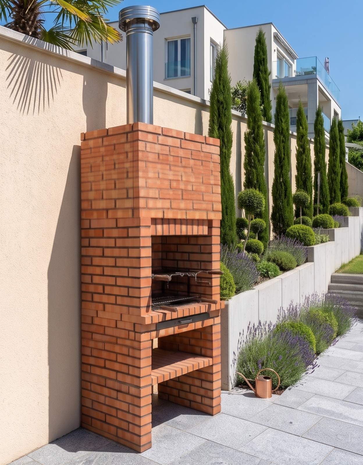 Calabria 325 – Traditioneller Grill aus Ziegel & Kunststein mit großen Ablagen – 90 cm Grillrost
