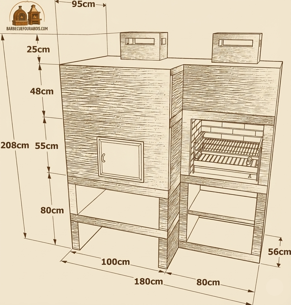 Linie 10F – Moderner Barbecue + Holzofen Ø80 cm (inkl. 60 cm Edelstahl-Grillrost)