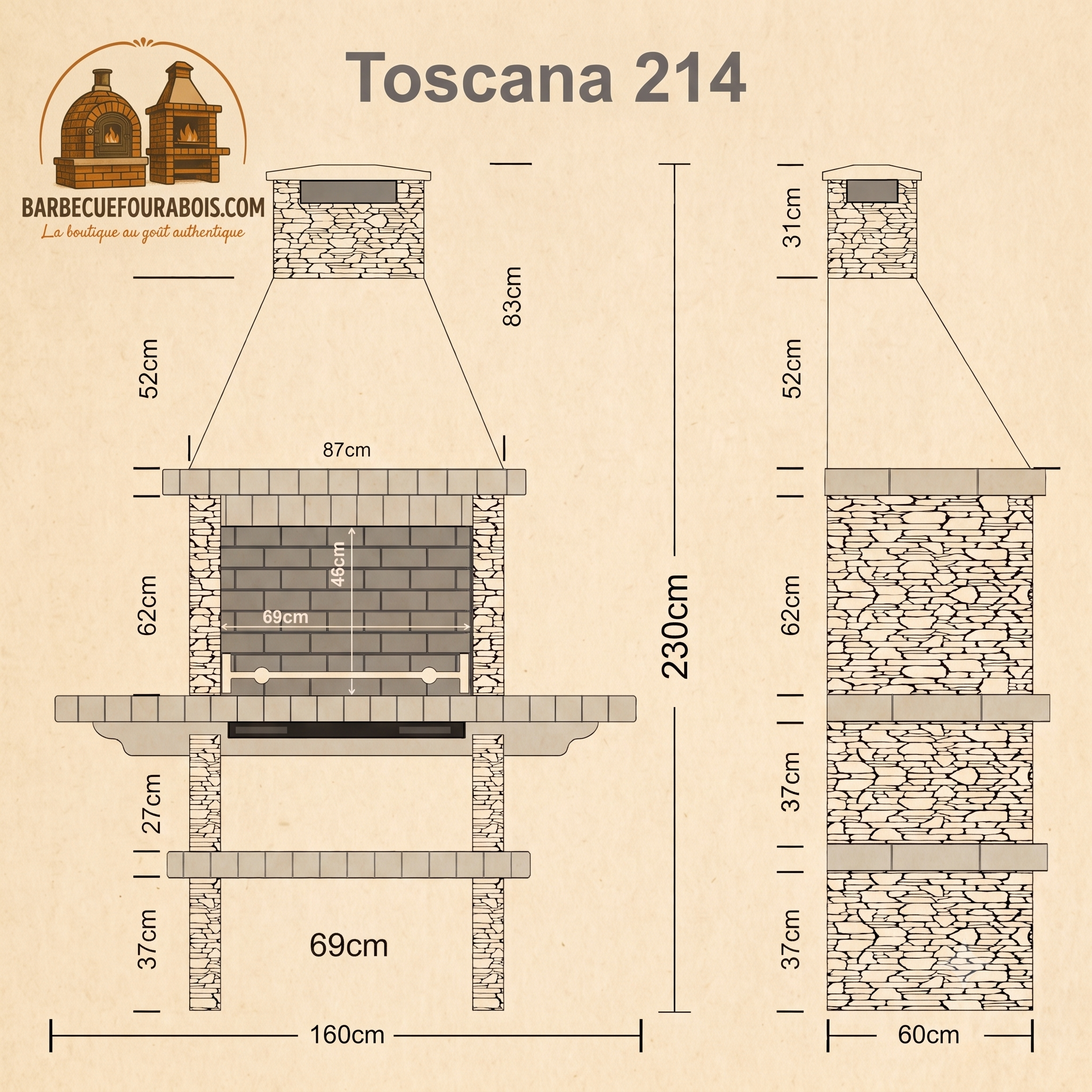 Toscana 128 – Grill aus Kunststein mit 60-cm-Grillrost