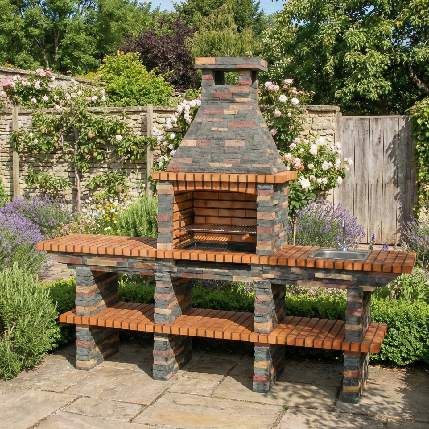 Rustika 209 – Grill aus Kunststein mit doppelter Arbeitsplatte (Waschbecken optional)