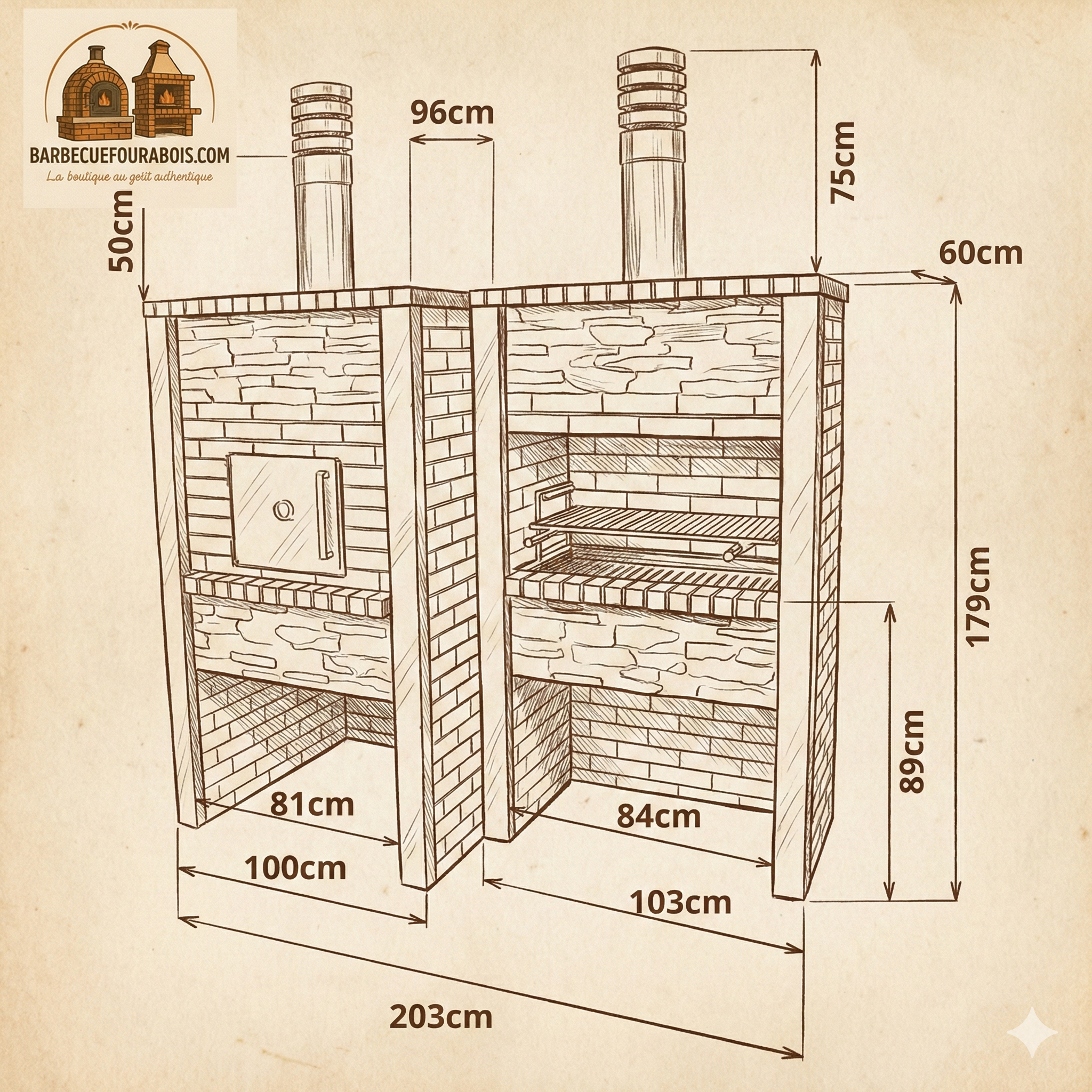Inoxa 306 – Premium-Grill aus Kunststein mit Ø75 cm Ofen & 80×38 Grillrost (inkl. Isolations-Kit)
