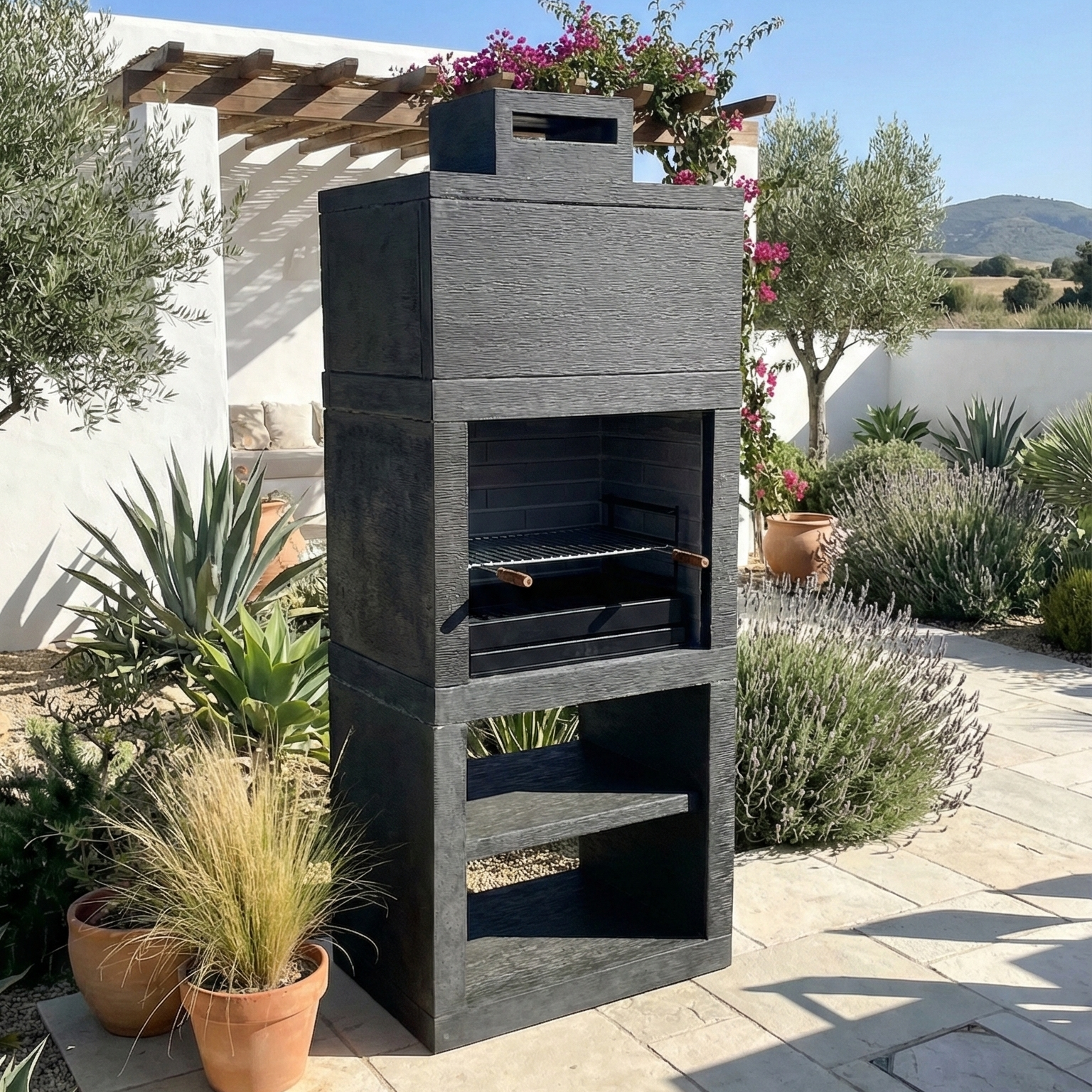 Linie 10 – Moderner Design-Grill (4 Farben) mit 60 cm Grillrost aus Stahl inklusive