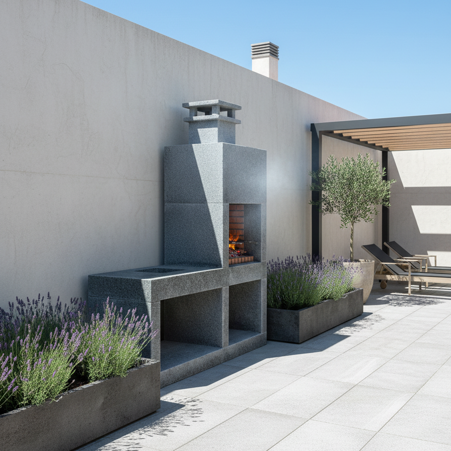 Pietra 049 – Moderne Outdoor-Küche aus Granit mit 60 cm Grill (187 cm)