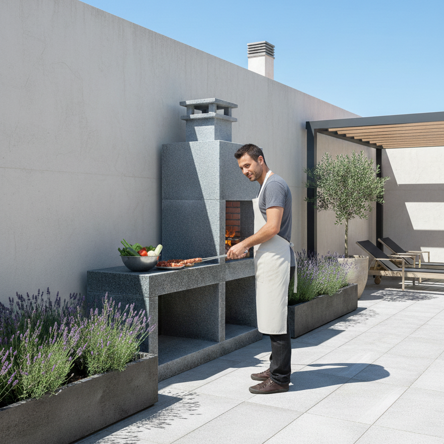 Pietra 049 – Moderne Outdoor-Küche aus Granit mit 60 cm Grill (187 cm)