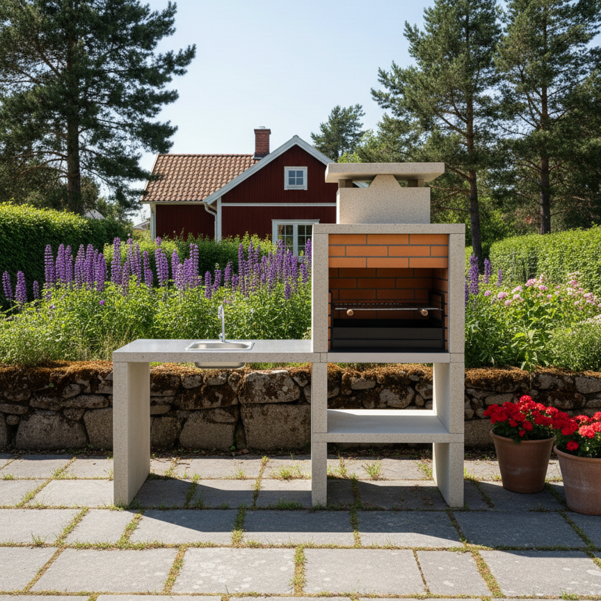 Nexa 610 – Moderner Grill mit Spüle (Seite wählbar) & Edelstahlplatte – Grillrost 60×40 (Edelrost optional)