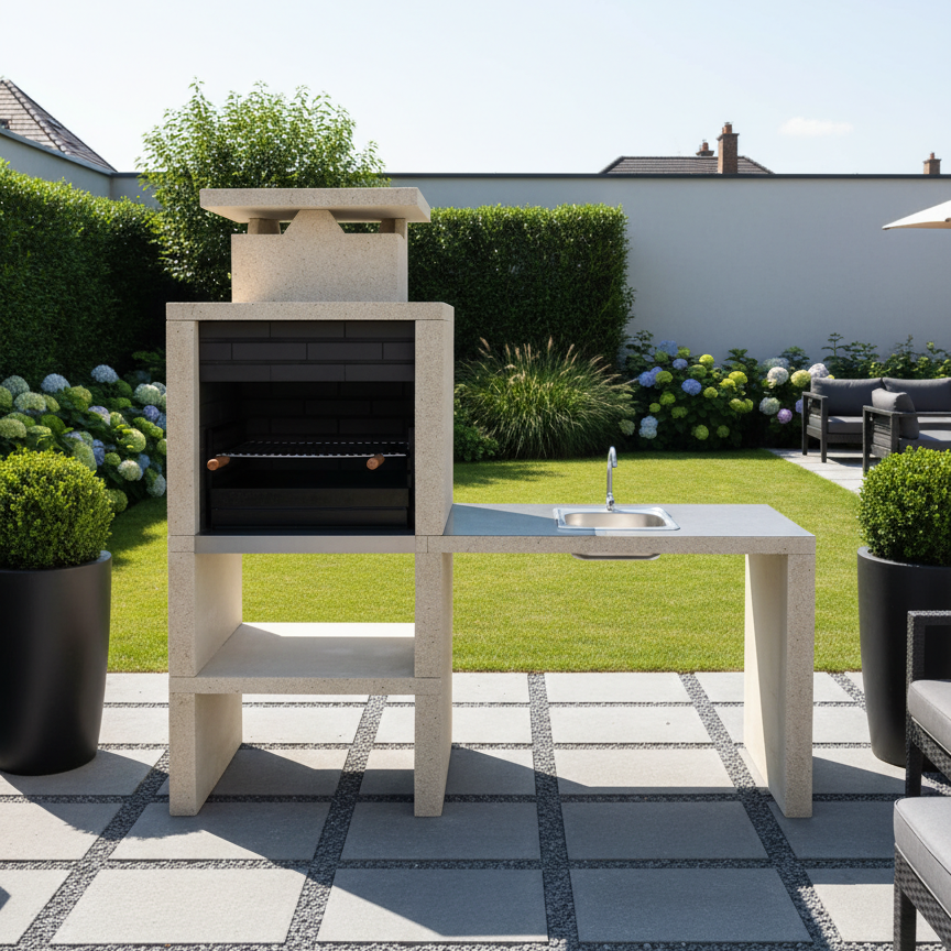 Nexa 610 – Moderner Grill mit Spüle (Seite wählbar) & Edelstahlplatte – Grillrost 60×40 (Edelrost optional)