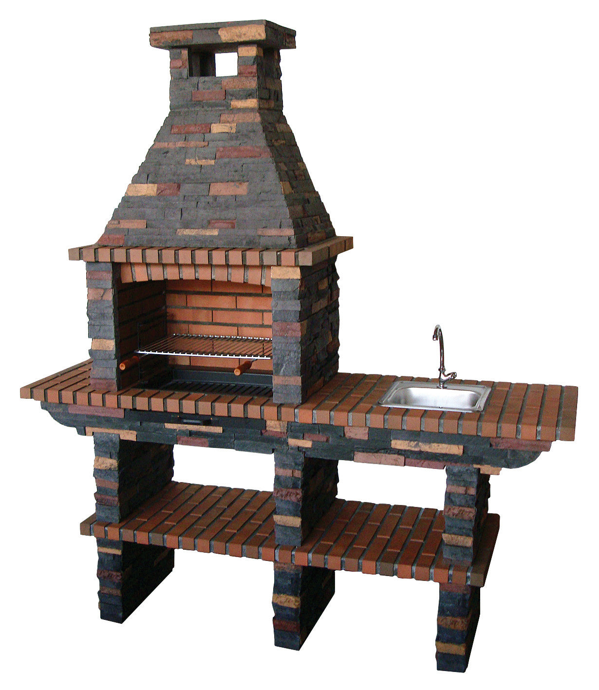 Rustika 207 – Grillkamin aus Betonwerkstein mit Arbeitsplatte (Spüle + Wasserhahn optional) – Grillfläche 60×38 cm