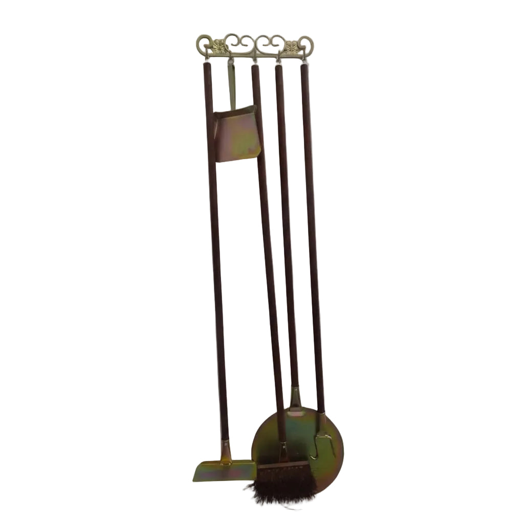 Holzofen-Set – Utensilien-Set mit Holzgriffen + Wandhalterung (verzinkter Stahl)