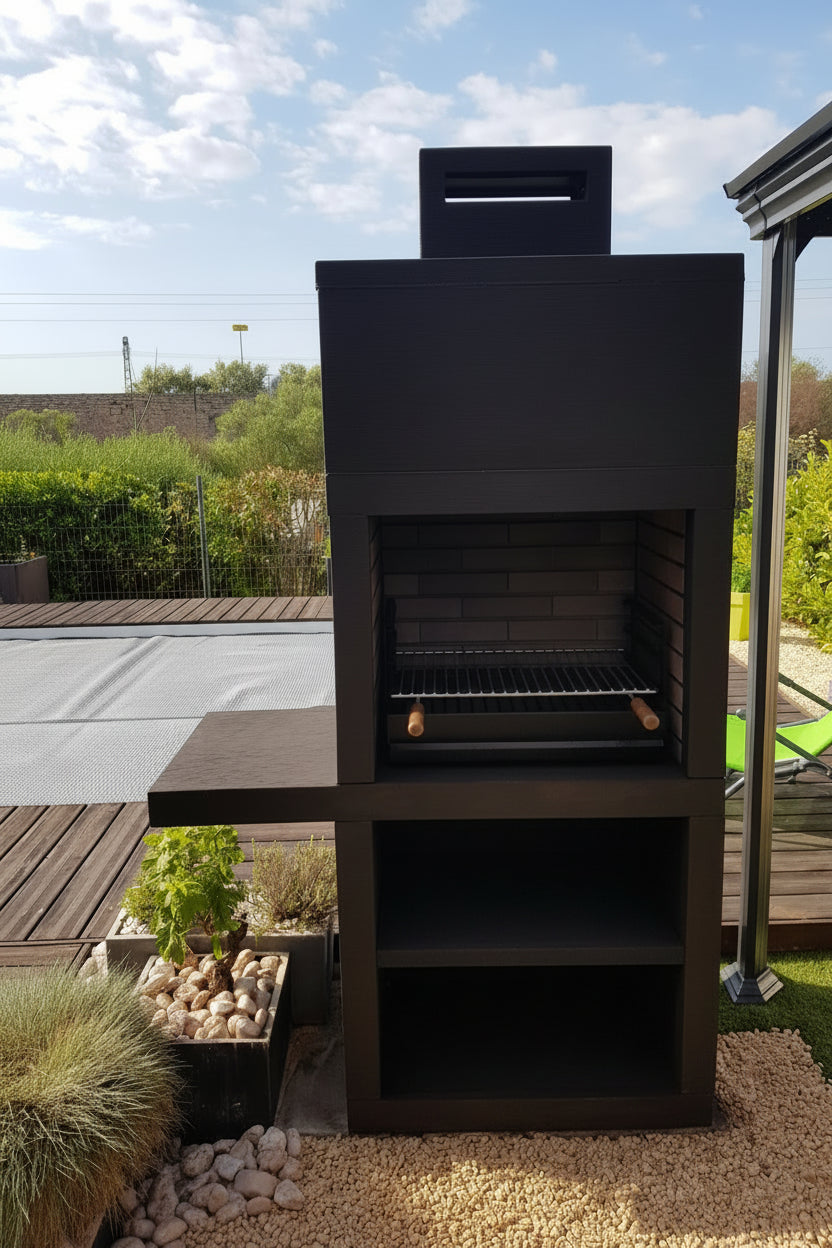 Linie 15 – Moderner Grill mit Seitenablage (4 Farben) – 60 cm Stahlgrillrost inklusive