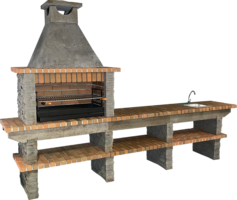 Basalto 480 – Grill aus Schiefer-Imitat mit großer Ablagefläche und Arbeitsplatte – 80 cm Grillrost (Grau oder Braun) – Spülbecken aus Edelstahl optional