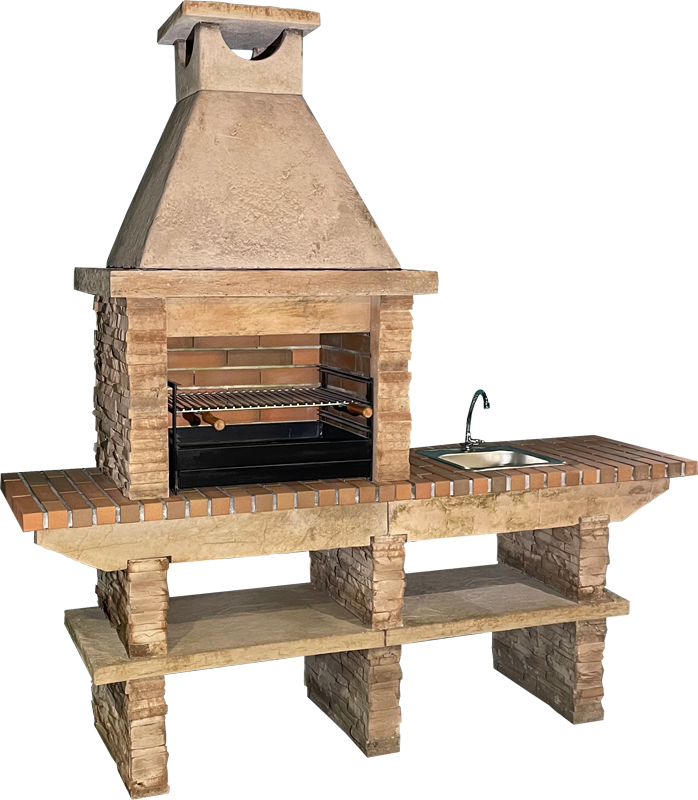 Basalto 360 – Grillkamin aus Schiefer-Kunststein mit Spüle + Edelstahlhahn – Grillrost 60 cm (Grau oder Braun)