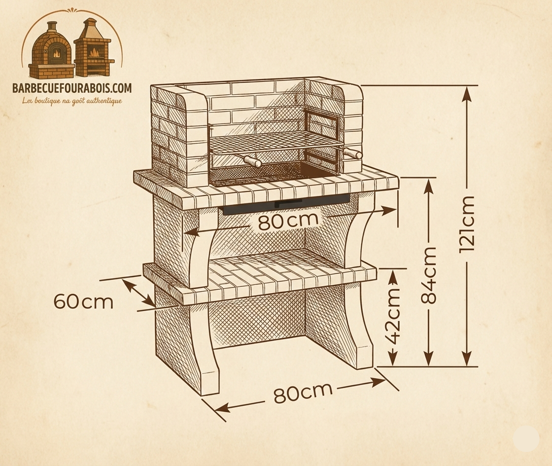Brava 129 – Ziegelgrill ohne Abzugshaube (Kohle & Holz) – Kompakt 80×60 cm
