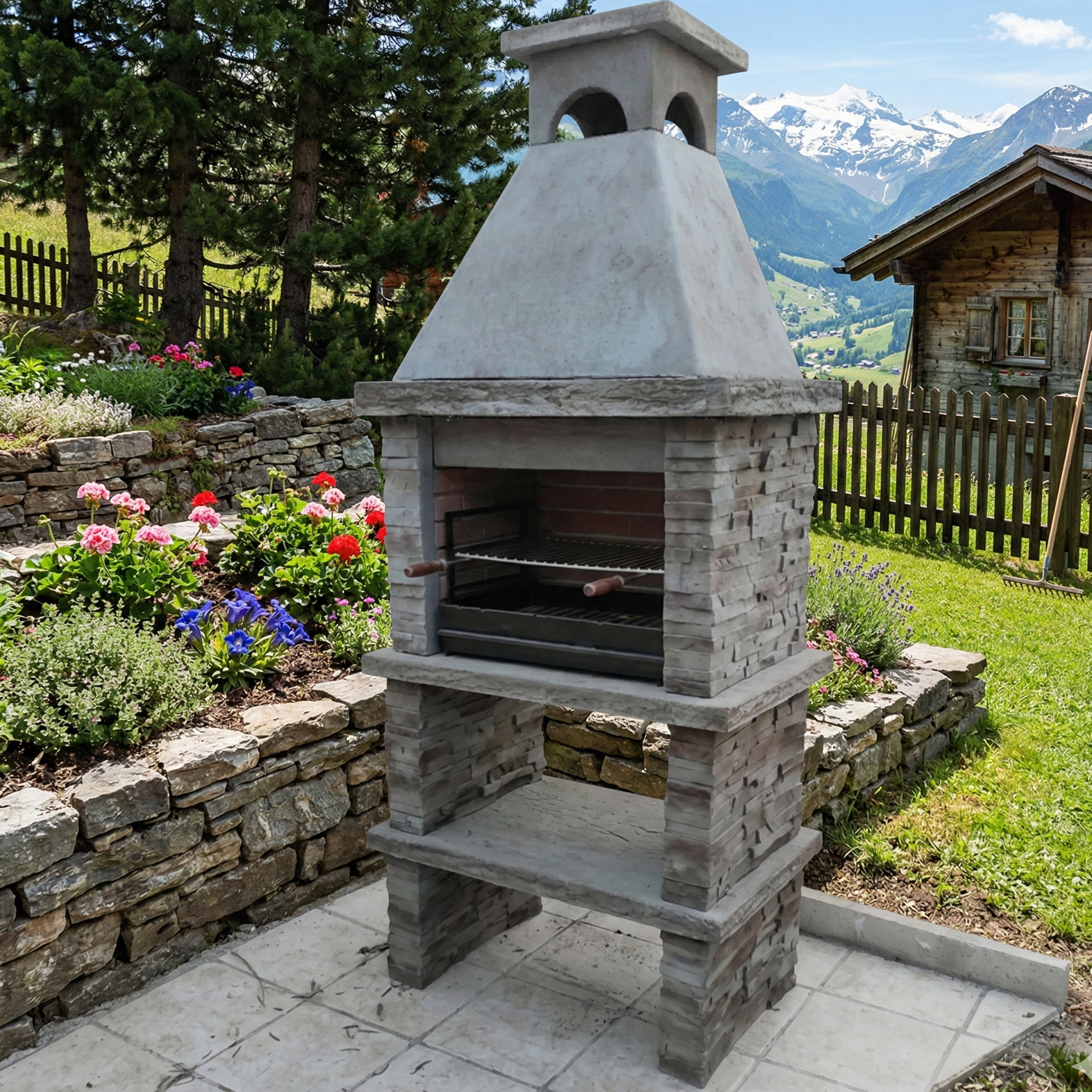 Basalto 160 – Grillkamin aus Kunststein in Schieferoptik (Grau oder Braun) – Grillfläche 60 cm