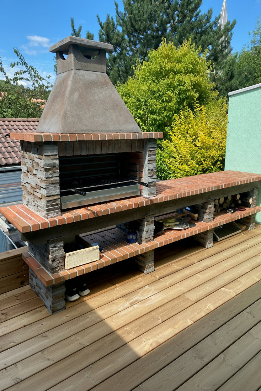 Basalto 480 – Grill aus Schiefer-Imitat mit großer Ablagefläche und Arbeitsplatte – 80 cm Grillrost (Grau oder Braun) – Spülbecken aus Edelstahl optional