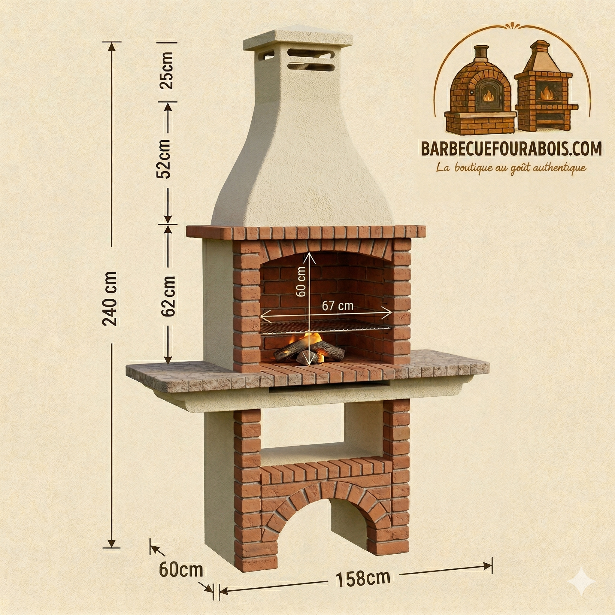 Calabria 207 – Traditioneller Grill aus Ziegel und gegossenem Stein – 60 cm Grillrost