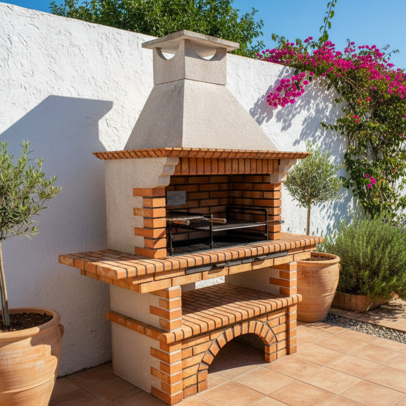 Calabria 325 – Traditioneller Grill aus Ziegel & Kunststein mit großen Ablagen – 90 cm Grillrost