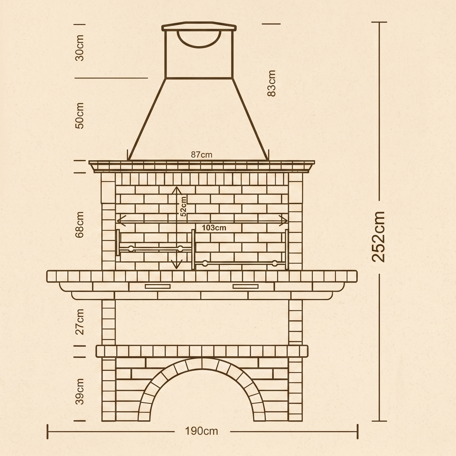 Calabria 325 – Traditioneller Grill aus Ziegel & Kunststein mit großen Ablagen – 90 cm Grillrost