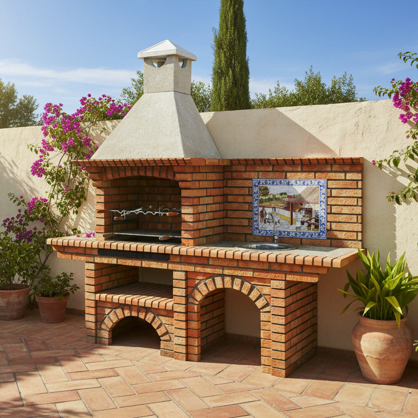 Calabria 502G – Grill aus Ziegel & Kunststein mit Arbeitsplatte – 70 cm Öffnung