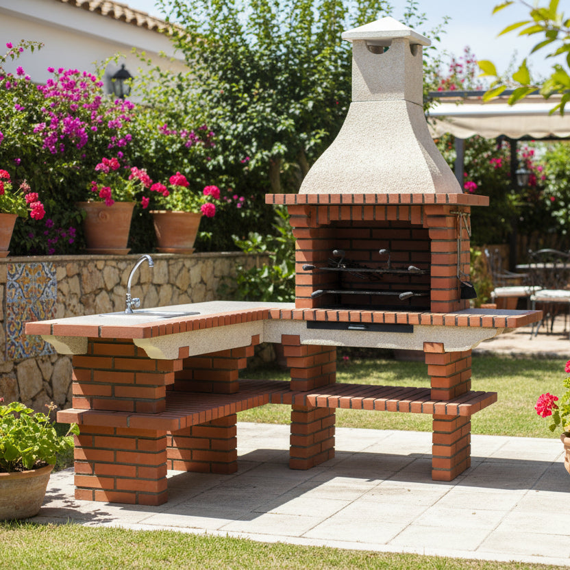 Eckgrill Calabria 700: Backstein- & Kunststein-Grill 190×190 cm – Spüle optional