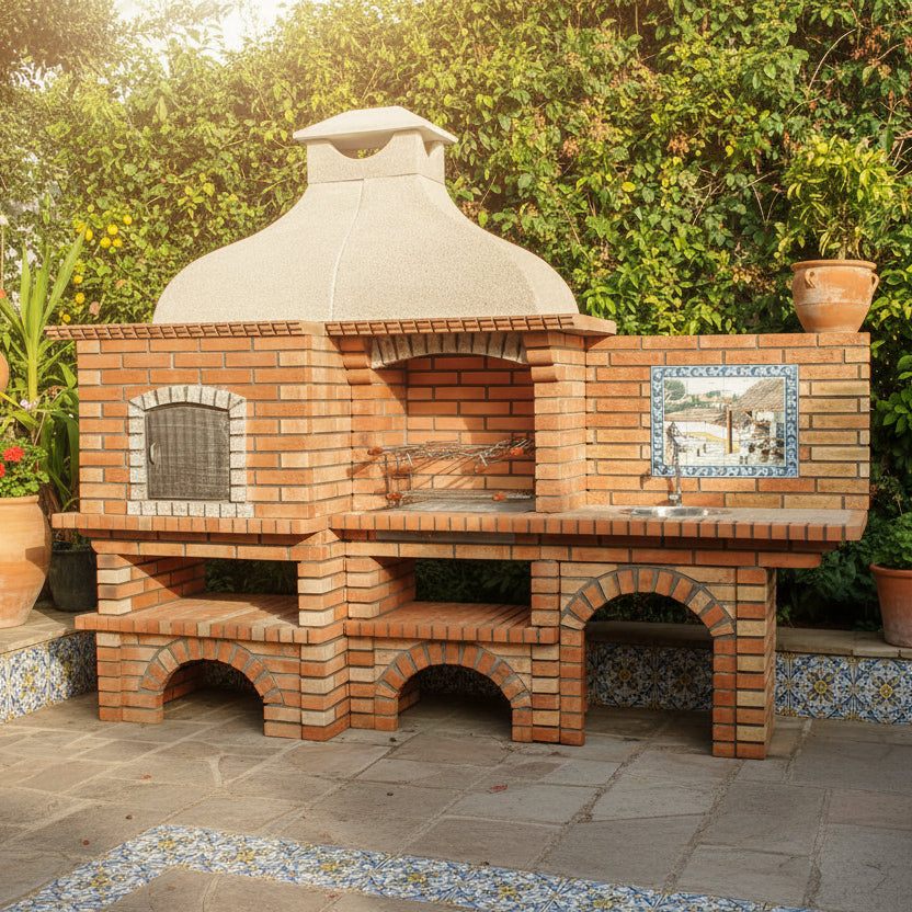 Kalabrien 902 – Grillkamin aus Ziegelstein mit Holzofen und optionaler Spüle