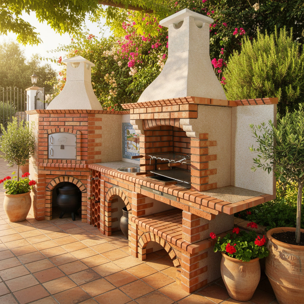 Calabria 1008 – Eck-Pizzaofen mit Grill & Spülbecken aus Edelstahl – 350×114 cm