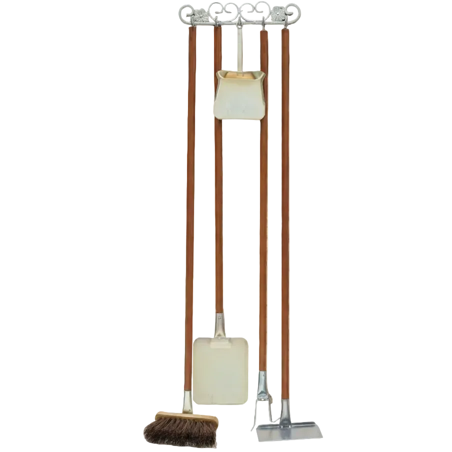 Set Holzkohleofen – Holzbesteck & Edelstahlköpfe + Wandhalterung (140 cm)