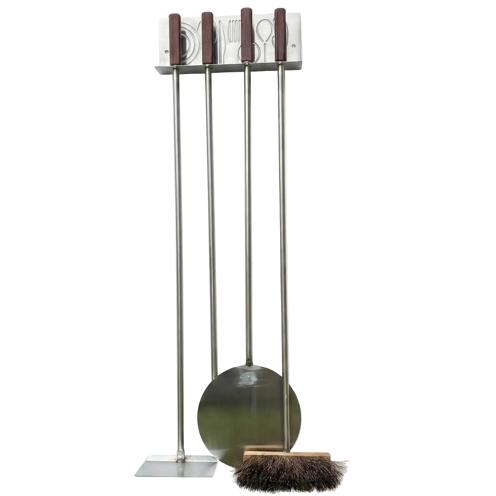 Ofen-Werkzeugset aus 100 % Edelstahl – 4 Werkzeuge + Wandhalterung (140 cm)