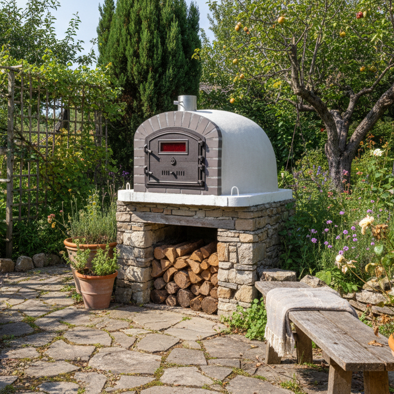 BRACIARO 100 cm Holzofen – Pizzaofen & Drehspieß, Grauziegel