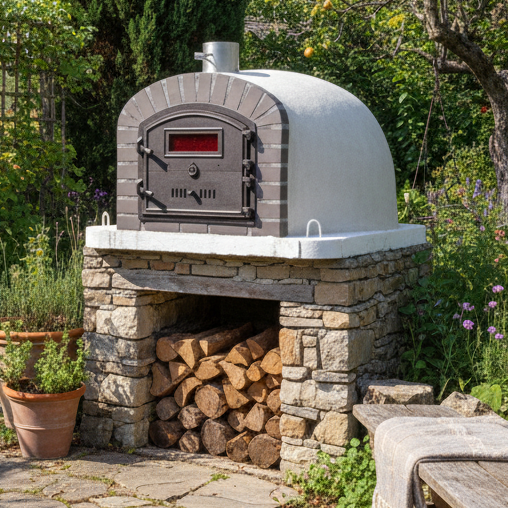 BRACIARO 100 cm Holzofen – Pizzaofen & Drehspieß, Grauziegel