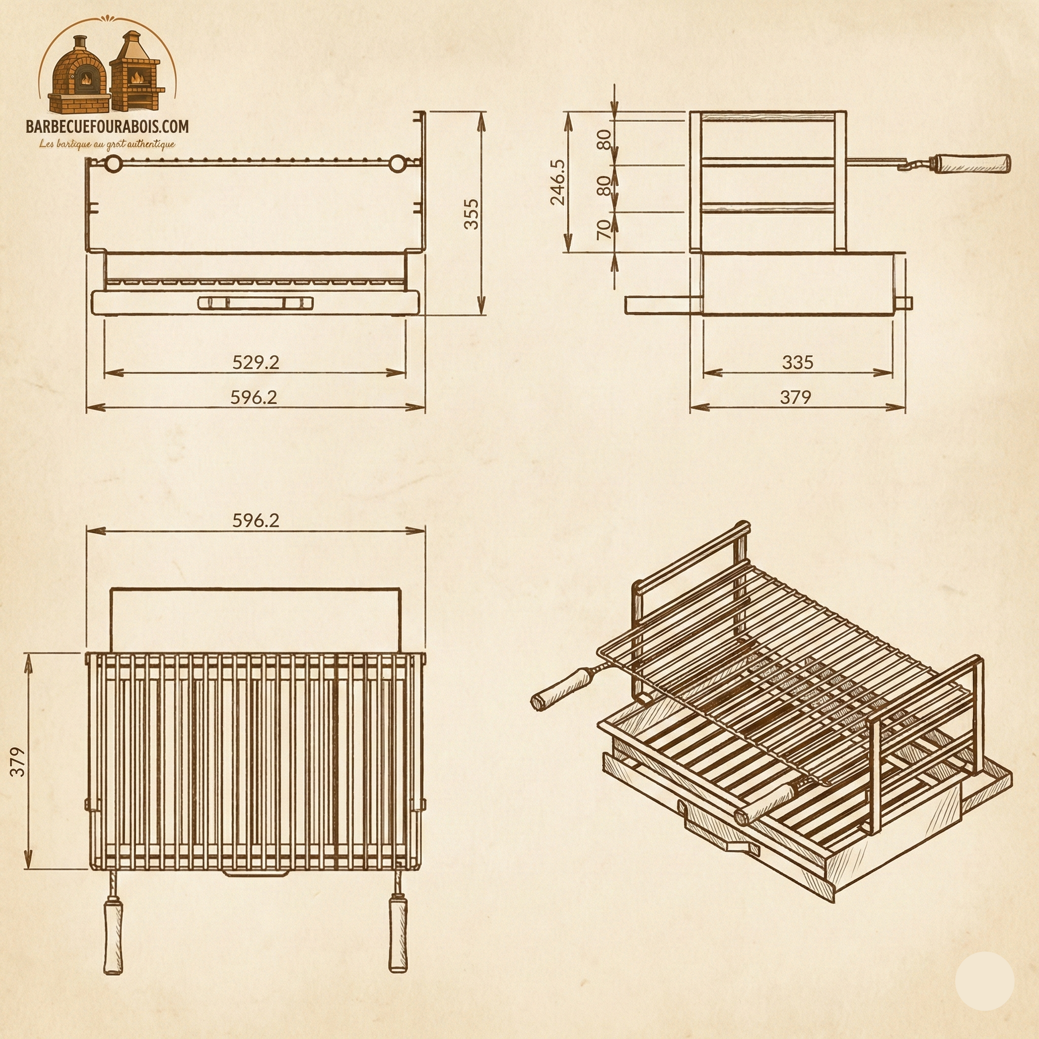 Einbaugrill aus Edelstahl – 60x38 / 70x38 / 80x38 – Mit Rost & Schublade (Kostenloser Versand)