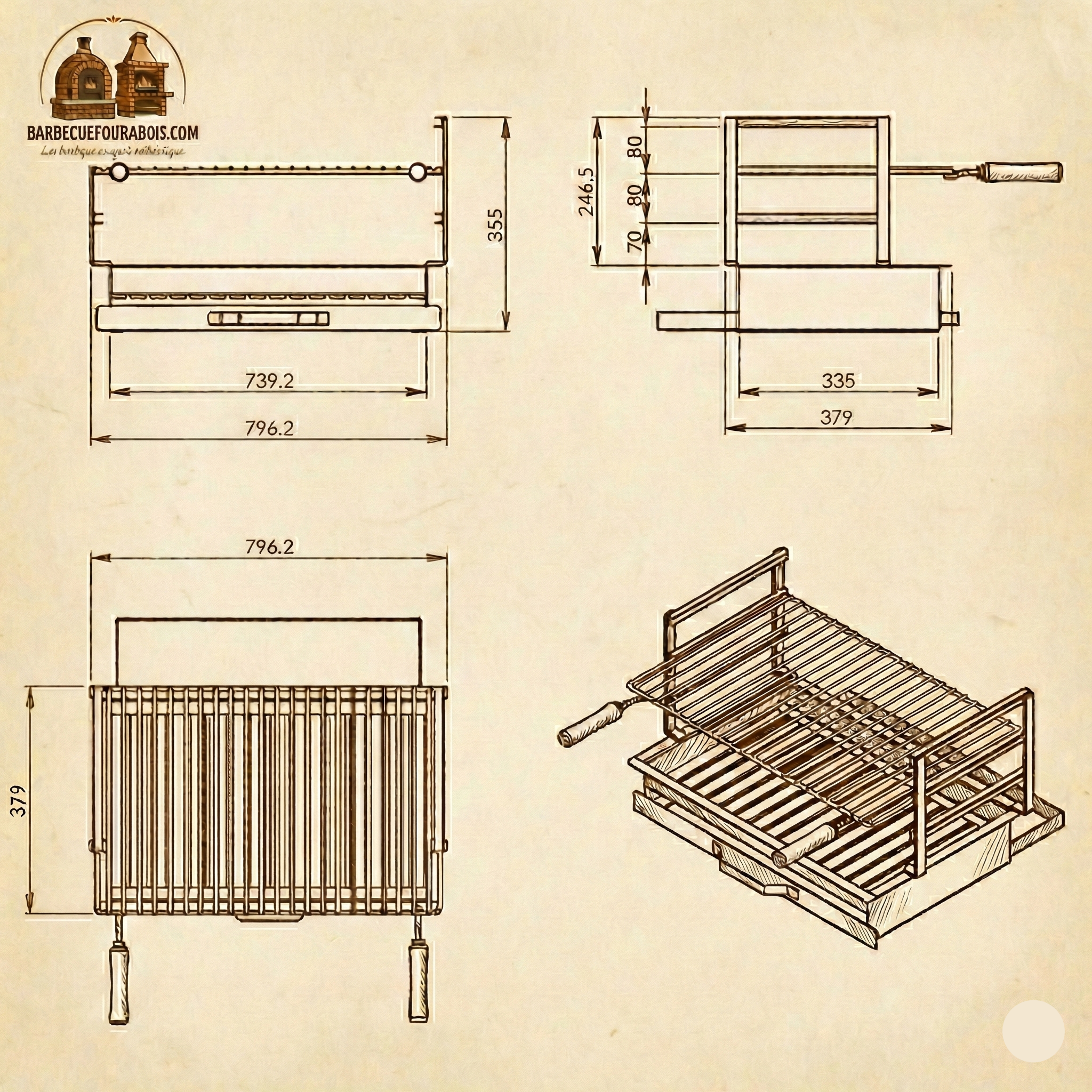Einbaugrill aus Edelstahl – 60x38 / 70x38 / 80x38 – Mit Rost & Schublade (Kostenloser Versand)
