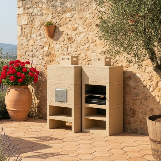 Linie 10F – Moderner Barbecue + Holzofen Ø80 cm (inkl. 60 cm Edelstahl-Grillrost)