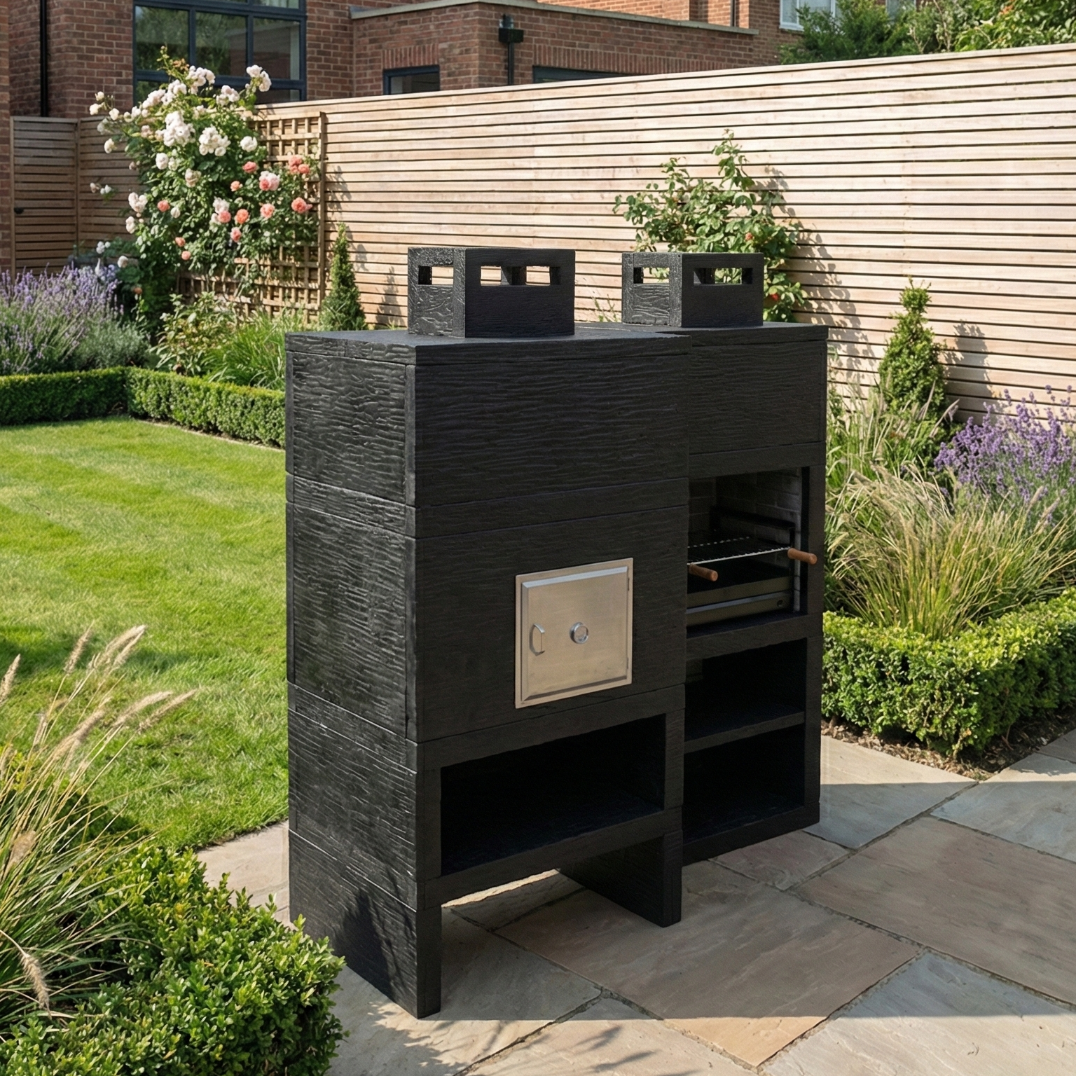 Linie 10F – Moderner Barbecue + Holzofen Ø80 cm (inkl. 60 cm Edelstahl-Grillrost)