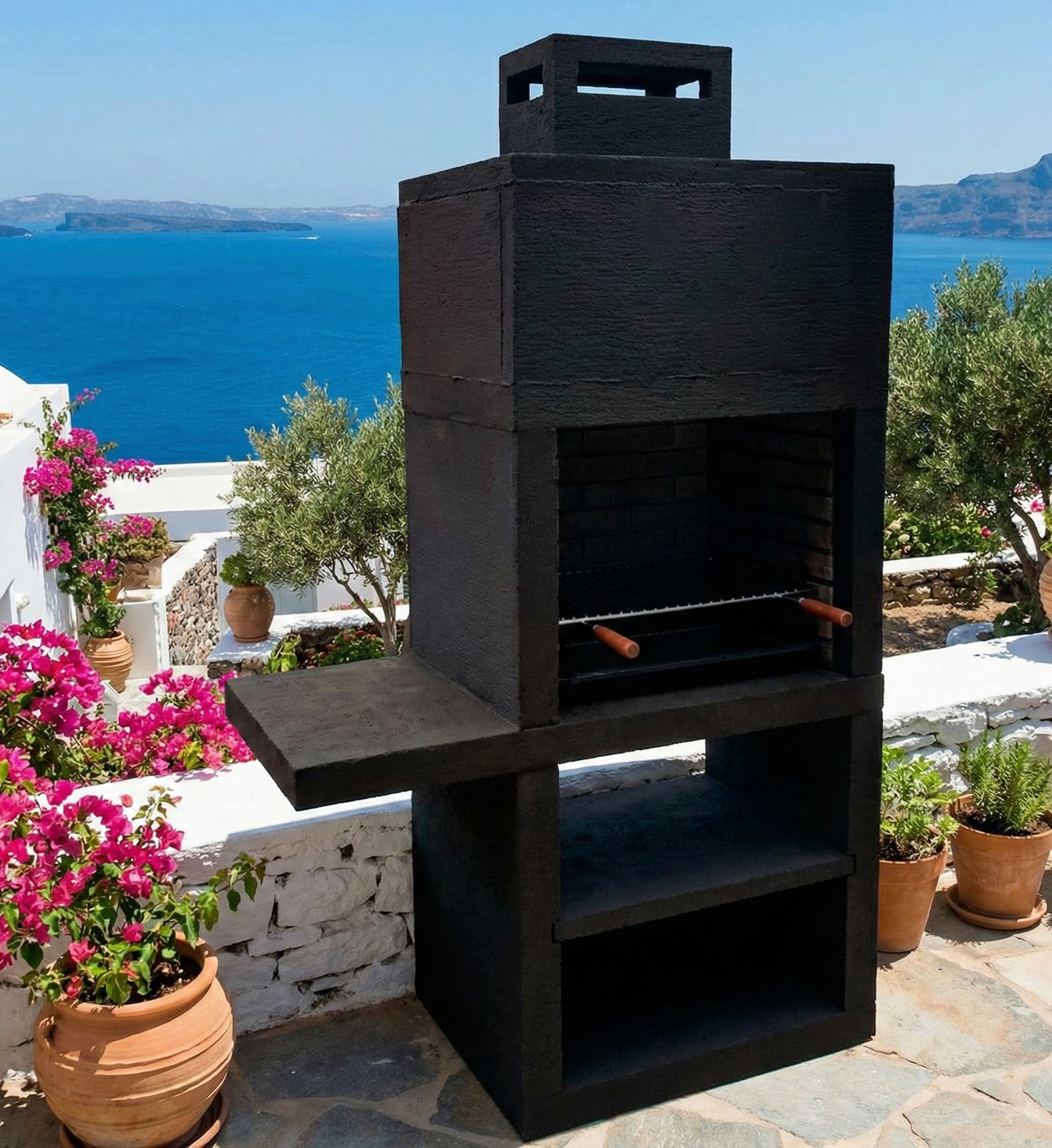 Linie 15 – Moderner Grill mit Seitenablage (4 Farben) – 60 cm Stahlgrillrost inklusive