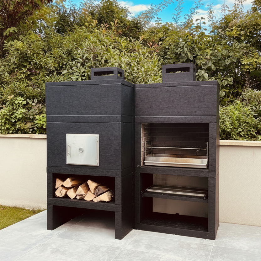 Linie 25F – Moderner Grill + Holzofen Ø80 cm (inkl. Isolationskit) – 80 cm Stahlgrill