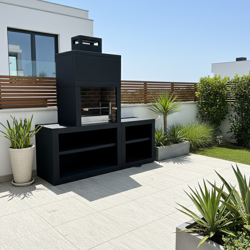 Linie 30 – Moderne Outdoor-Küche 200 cm (austauschbare Module) – 60 cm Grill aus Edelstahl, Spüle optional