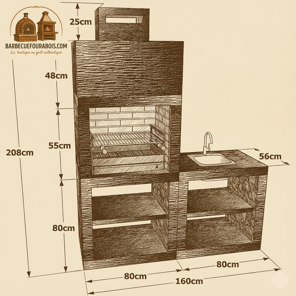 Linie 40 – Moderne Außenküche 160 cm mit Modul (Spüle optional) – Grill 60 cm