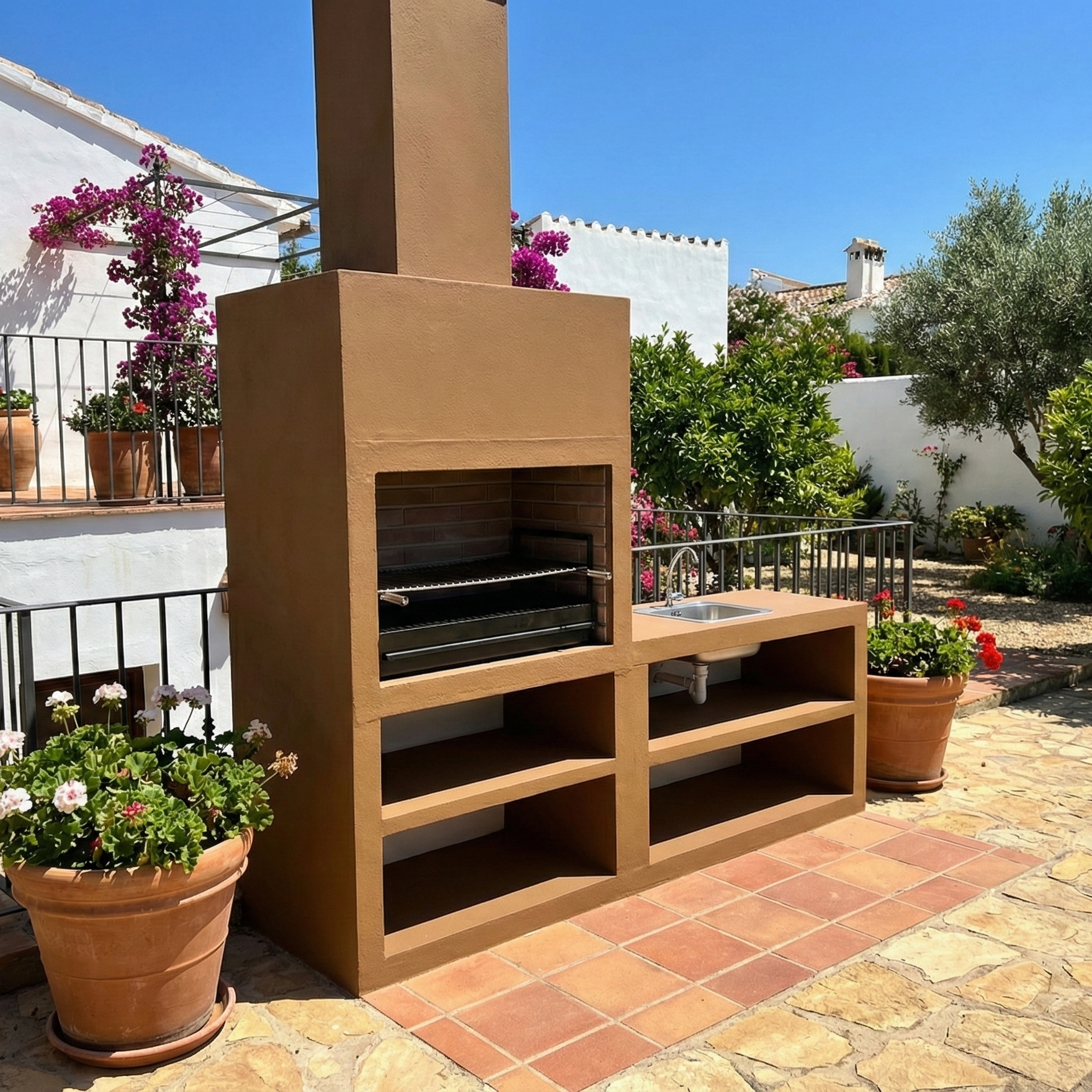 Linie 42 – Moderne Außenküche 200 cm (4 Farben) – Grill 80 cm aus Stahl, Spüle optional