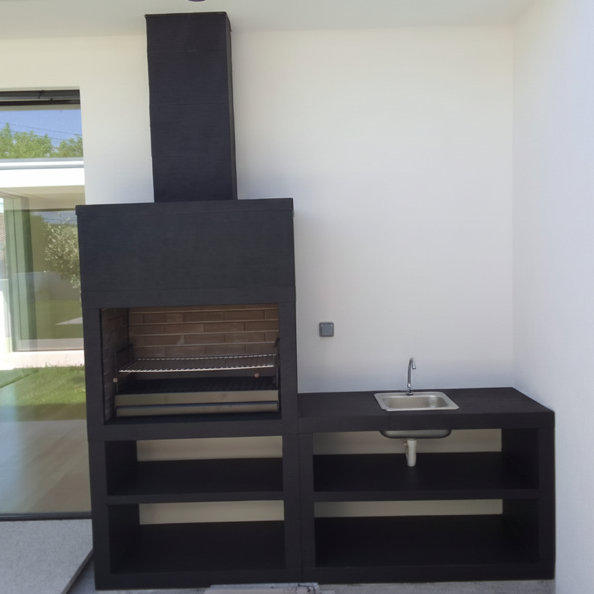 Linie 42 – Moderne Außenküche 200 cm (4 Farben) – Grill 80 cm aus Stahl, Spüle optional