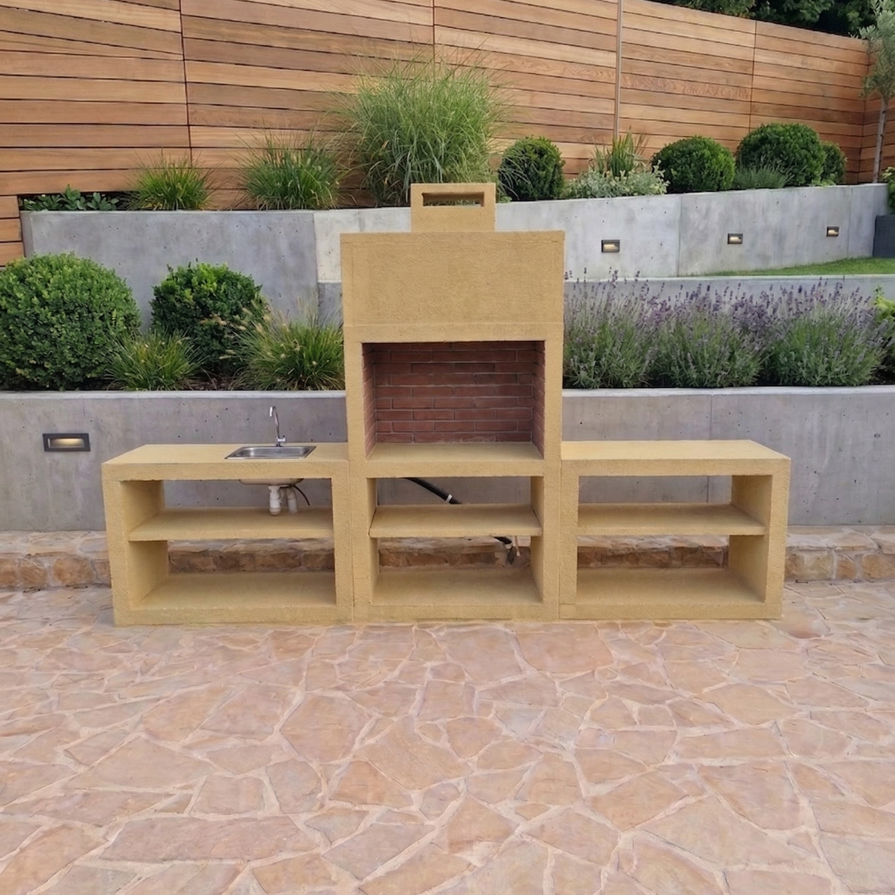 Linie 64 – Moderne Außenküche 300 cm (2 Module) – 80 cm Grillrost aus Stahl, Spüle optional