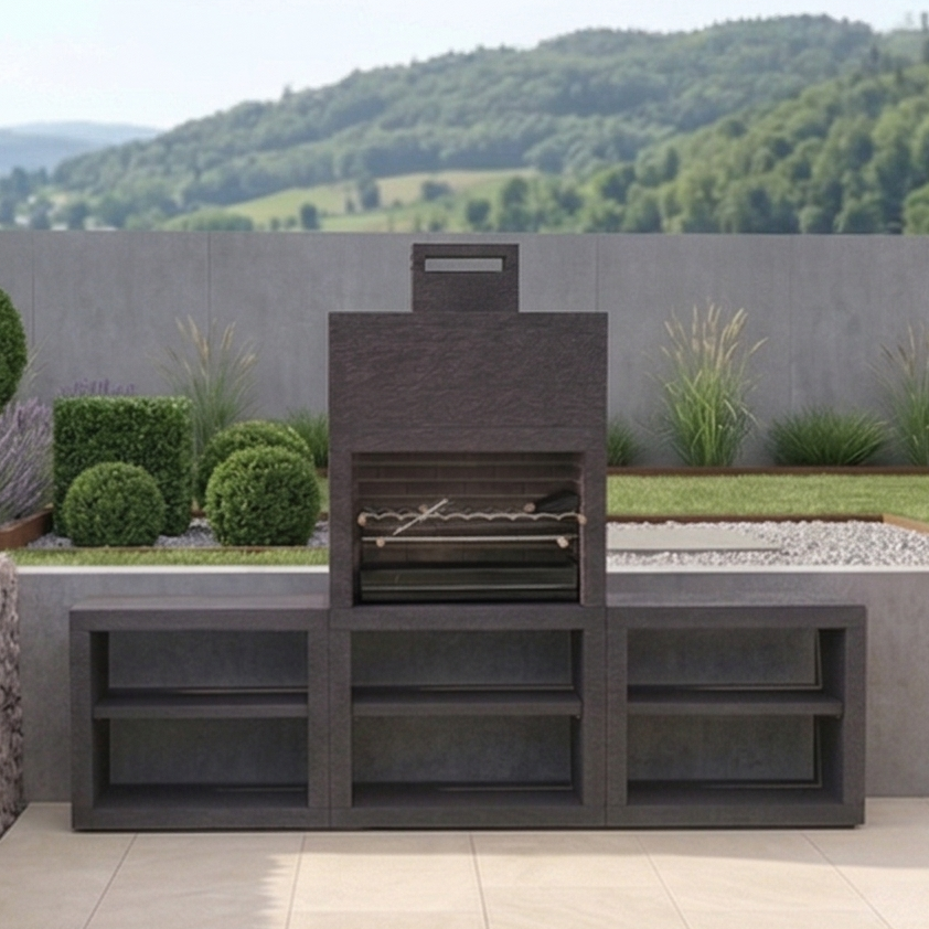 Linie 64 – Moderne Außenküche 300 cm (2 Module) – 80 cm Grillrost aus Stahl, Spüle optional