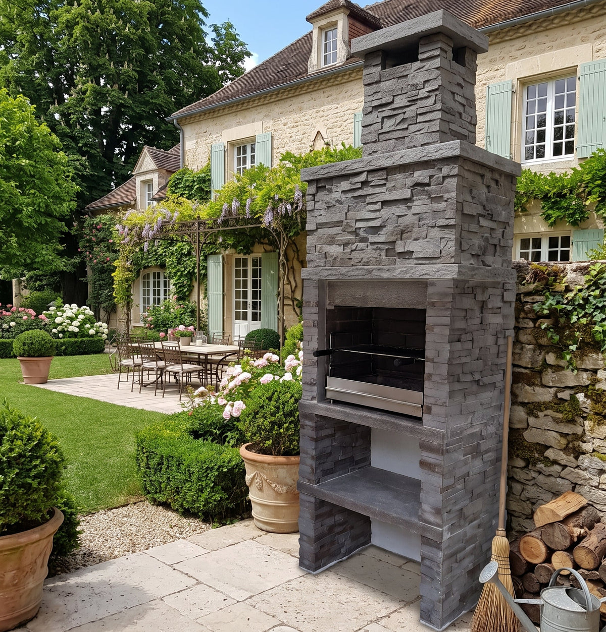 Montara 10 – Grillkamin aus rekonstituiertem Stein in Schieferoptik mit 60-cm-Grillrost (Edelstahl optional)